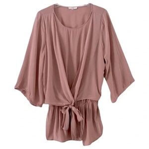 Easel | Blush Pink Layered Wrap Front Blouse, Small